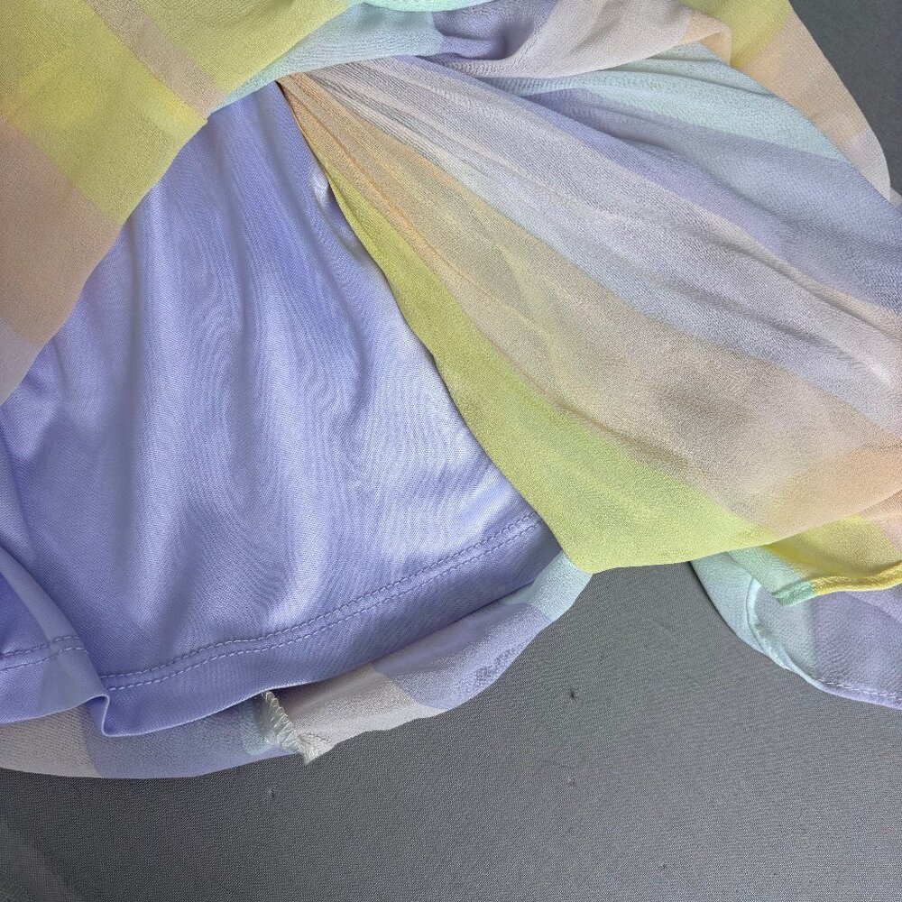 Torrid Pastel Pleated Midi Skirt Rainbow Stripe Chiffon Overlay Size 00 XS Plus - Picture 4 of 8